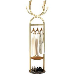 Coat Rack, Metal Modern Free Standing with Marble Base and Antler Hooks